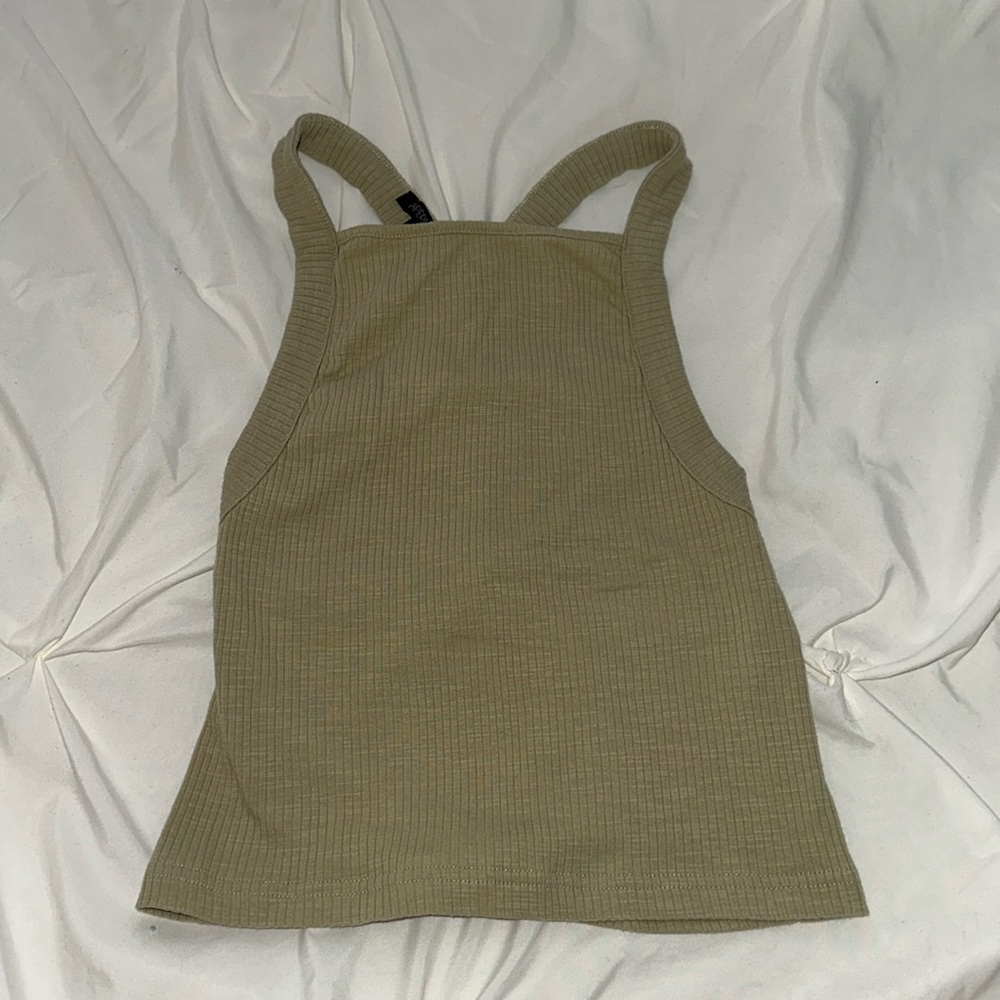Papermoon Cropped green ribbed razorback tank size L